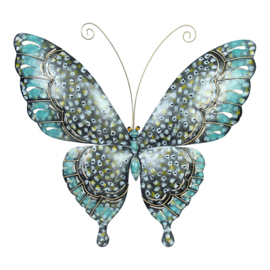 Wall deco metal butterfly blue/grey