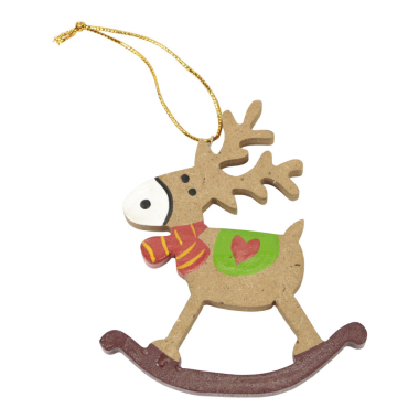 Ornament hout kerst schommelstoel rendier bruin