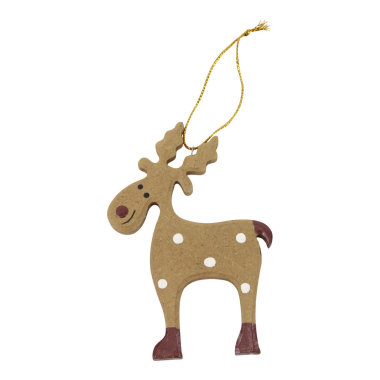 Ornament hout kerst rendier bruin stippen