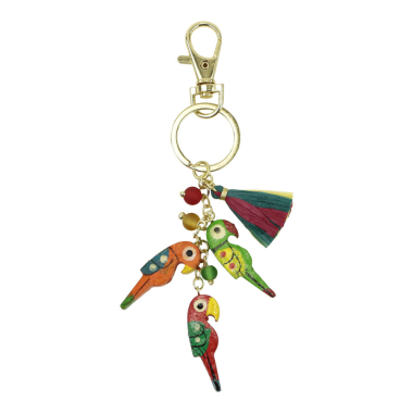 Sleutelhanger hout papegaaien 3 meerkleurig