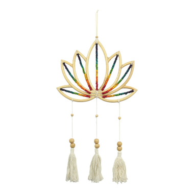 Hanger hout lotus chakra kralen meerkleurig M