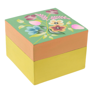 Opbergdoos hout bloemen groen