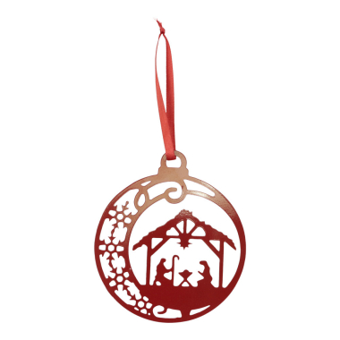 Ornament metal nativity scene with moon red