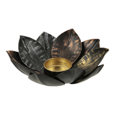 Waxinelichthouder metaal lotus zwart