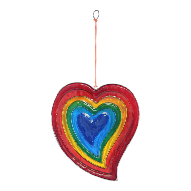 Ornament resin heart rainbow