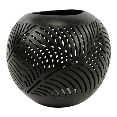 Tea light holder coconut/glass stripes black