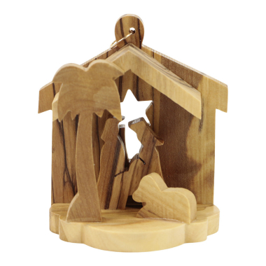 Ornament hout kerststal vierkant