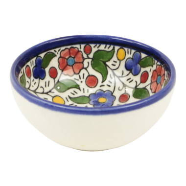 Schaal keramiek bloemen blauw XS