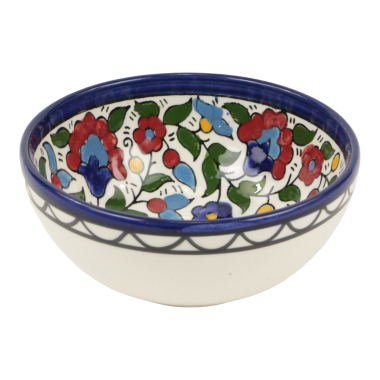 Schaal keramiek bloemen blauw S