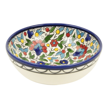 Schaal keramiek bloemen blauw M