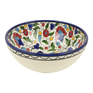 Schaal keramiek bloemen blauw L