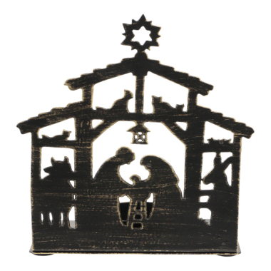 Waxinelichthouder ijzer kerststal hoog