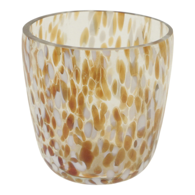 Waxinelichthouder glas spikkels geel