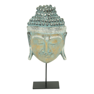 Beeld hout boeddha op standaard turquoise L