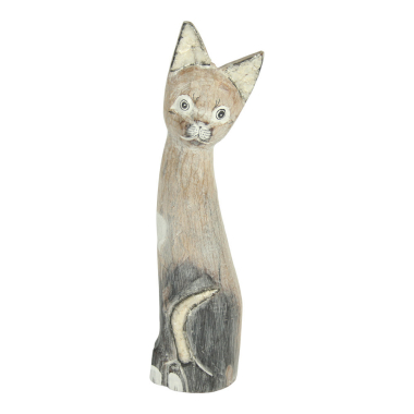 Beeld hout kat wit L