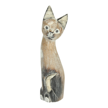Beeld hout kat wit M