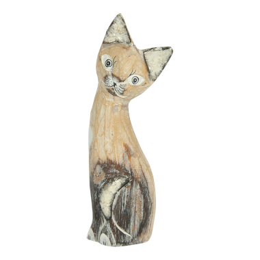 Beeld hout kat wit S