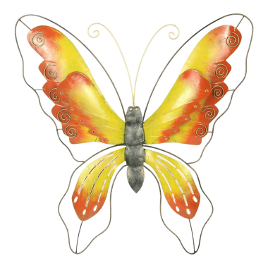 Wanddecoratie metaal vlinder geel