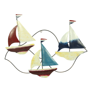 Wanddecoratie metaal zeil boten meerkleurig