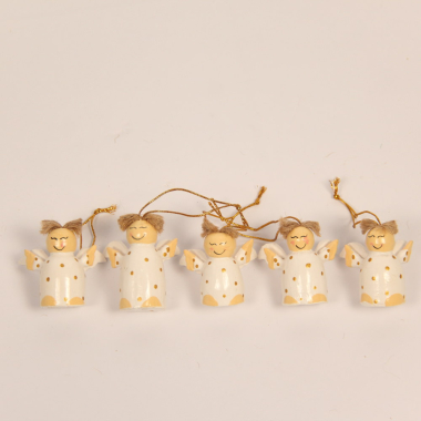 Ornament hout engel stip wit Set 5