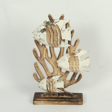 Beeld hout vis koraal white wash