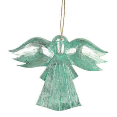 Hanger hout engel zilver was turquoise