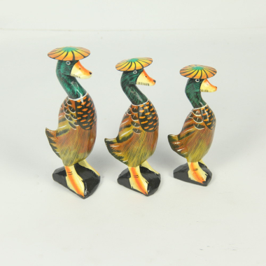 Beeld hout eend hoed bruin set 3