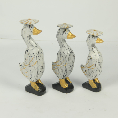 Beeld hout eend hoed wit set 3