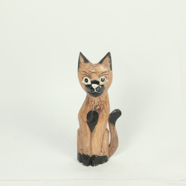 Beeld hout kat natural lang S