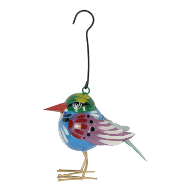 Hanger metaal vogel handbeschilderd blauw