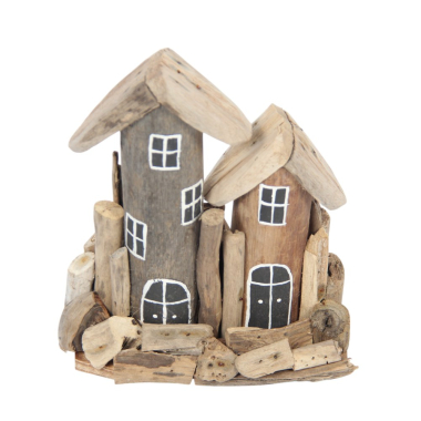 Beeld drijfhout huisjes dubbel