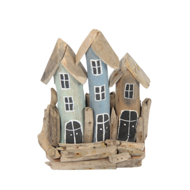 Beeld drijfhout 3 huisjes