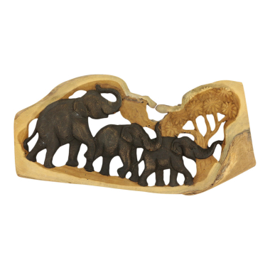 Wanddekoration aus Holz mit 3 Elefanten