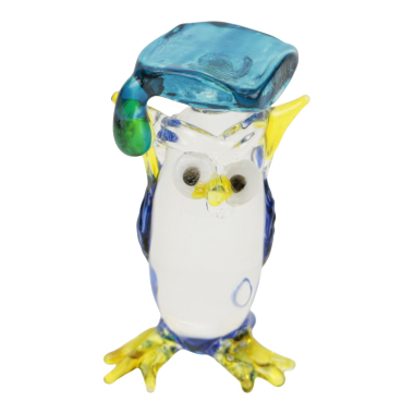 Statue glass owl hat blue/turqoise