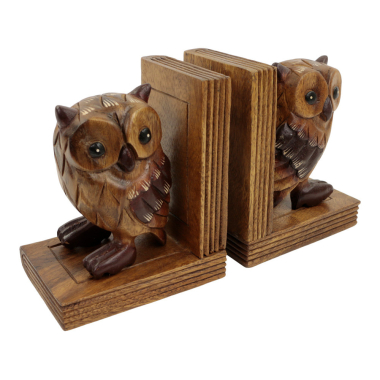 Boekensteun hout uil kijkt opzij