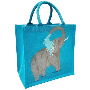 Tas jute olifant blauw