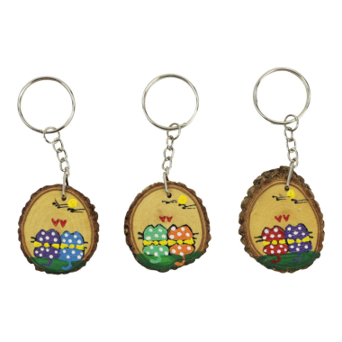 Keychain wood disc cat 2 dots assorti