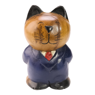Beeld hout kat in pak blauw M