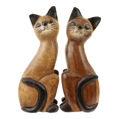 Statue wood cat assorti S
