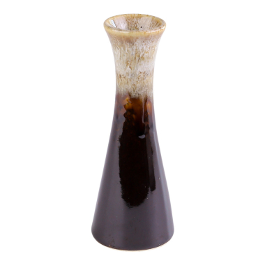 Vaas keramiek dip glazuur trechter bruin/beige S