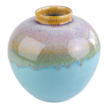Vase ceramic dip glaze round big turquoise/brown
