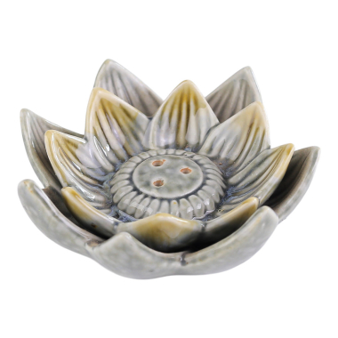 Incense holder ceramic lotus double layer grey
