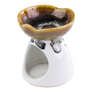 Oliebrander keramiek dip glazuur tak wit/bruin