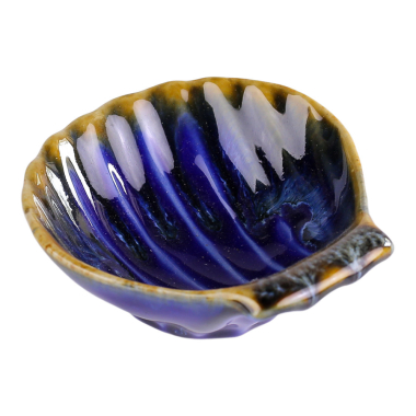 Schaaltje keramiek dip glazuur schelp blauw/bruin