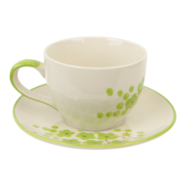 Kop met schotel keramiek rond bloesem groen