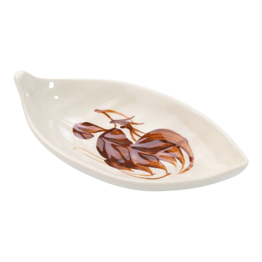 Theeschaaltje keramiek blad haan bruin