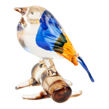 Statue glass bird on branch blue