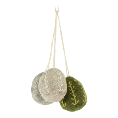 Ornament felt egg naturel/green set3