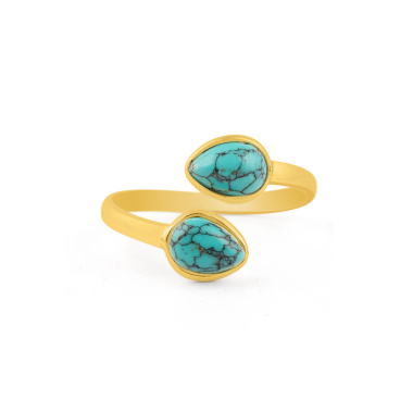 Ring verguld goud/2 turquoise edelstenen