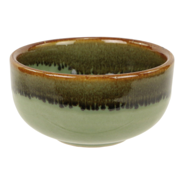 Schaal keramiek dip glazuur groen/bruin L